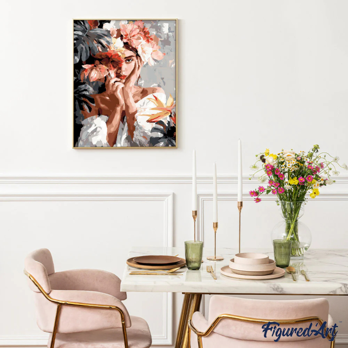 Set pictura pe numere, cu sasiu, Fata tanara si flori, 40x50 cm [3]