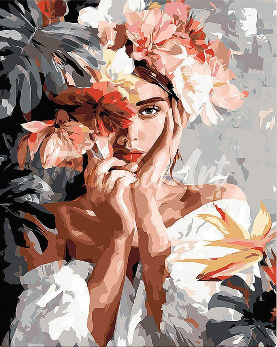 Set pictura pe numere, cu sasiu, Fata tanara si flori, 40x50 cm [1]