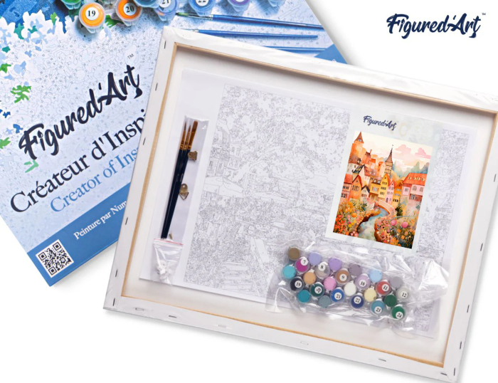 Set pictura pe numere, cu sasiu, Orasel incantator de chihlimar, 40x50 cm [7]