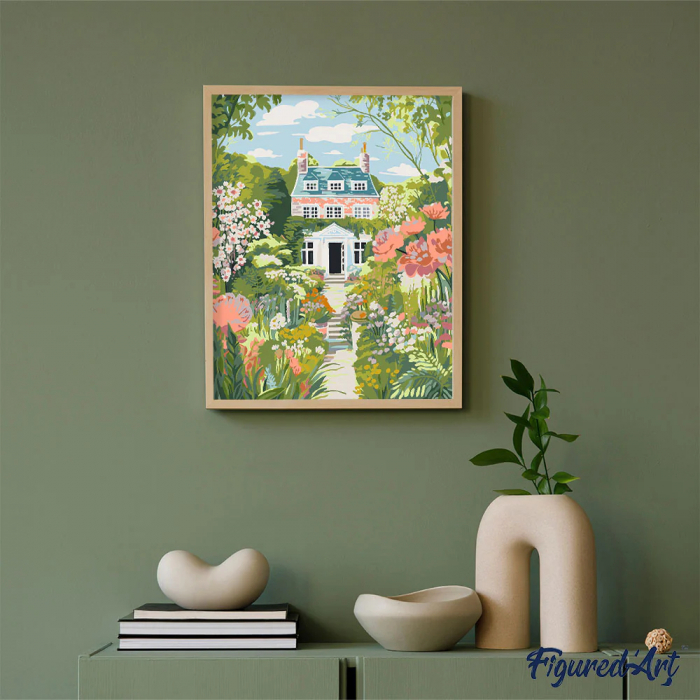 Set pictura pe numere, cu sasiu, Gradina de la conac, 40x50 cm [3]