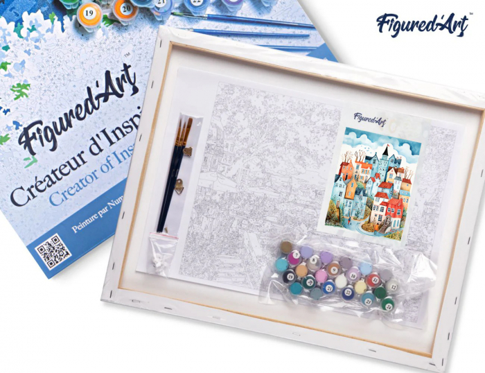 Set pictura pe numere, cu sasiu, Orasel incantator bleu, 40x50 cm [7]