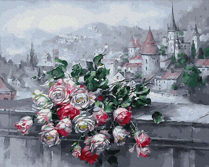 Set pictura pe numere, cu sasiu, Orasul si trandafirii, 40x50 cm [1]