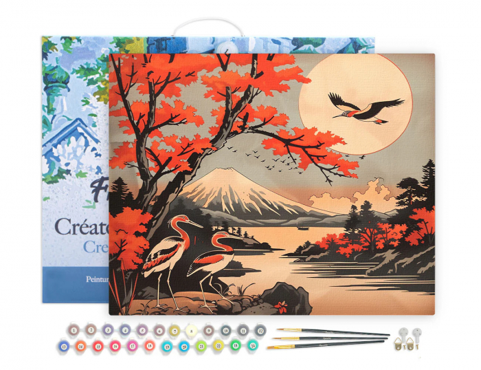 Set pictura pe numere, cu sasiu, Cocori si muntele Fuji, 40x50 cm [2]