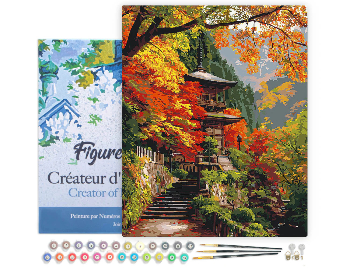 Set pictura pe numere, cu sasiu, Pagoda japoneza toamna, 40x50 cm [2]