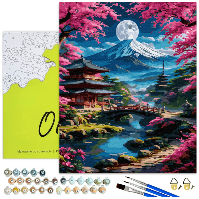 Set pictura pe numere, cu sasiu, Pagoda si luna, 40x50 cm [2]