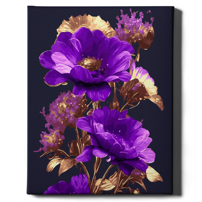 Set pictura pe numere, cu sasiu, Flori violet-aurii, 40x50 cm [2]