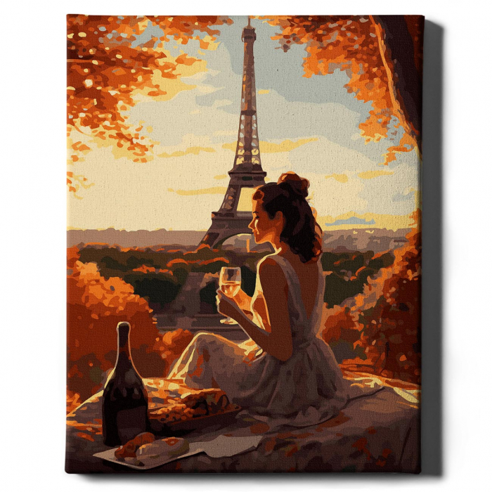 Set pictura pe numere, cu sasiu, Fata in Paris, 40x50 cm [2]