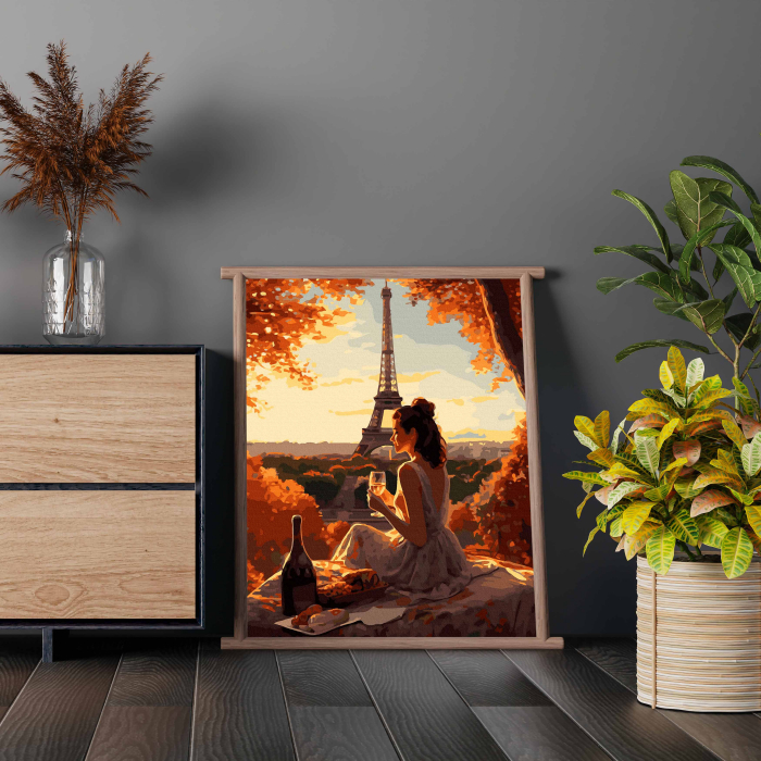 Set pictura pe numere, cu sasiu, Fata in Paris, 40x50 cm [4]
