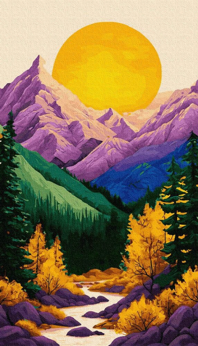 Set pictura pe numere, cu sasiu, Apus peste vale, 40x70 cm [1]