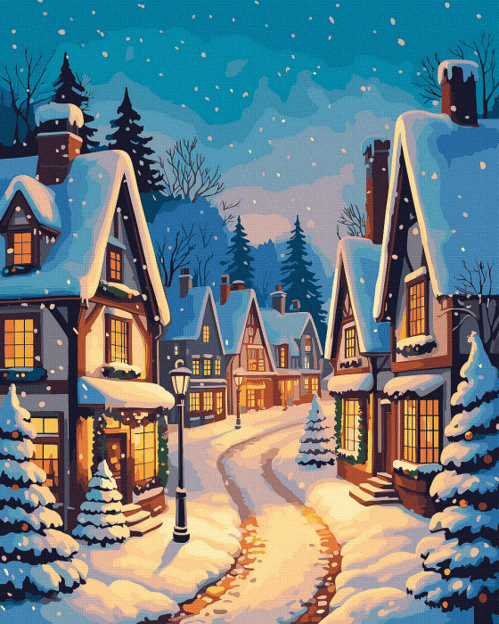 Set pictura pe numere, cu sasiu, Strada de Craciun, 40x50 cm [1]