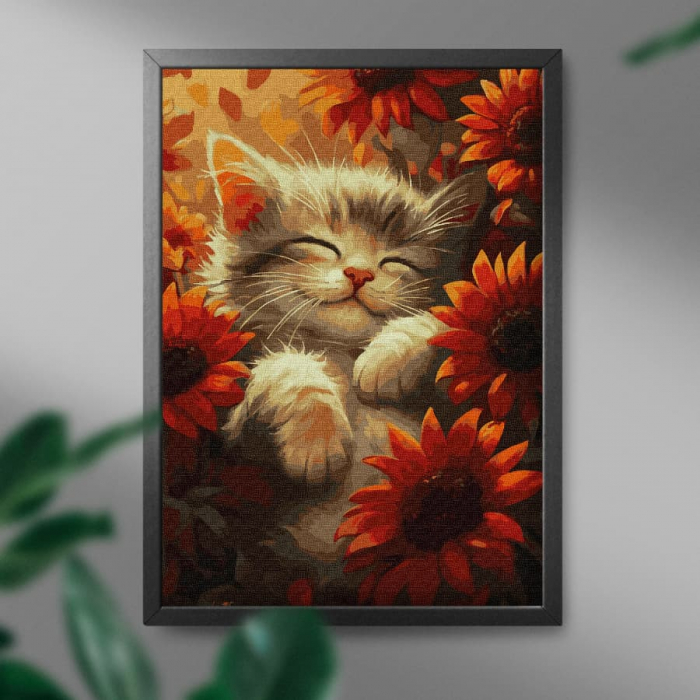 Set pictura pe numere, cu sasiu, Pisica si raza de soare, 40x50 cm [3]