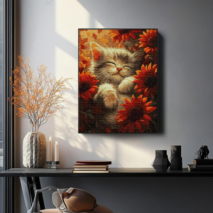 Set pictura pe numere, cu sasiu, Pisica si raza de soare, 40x50 cm [4]