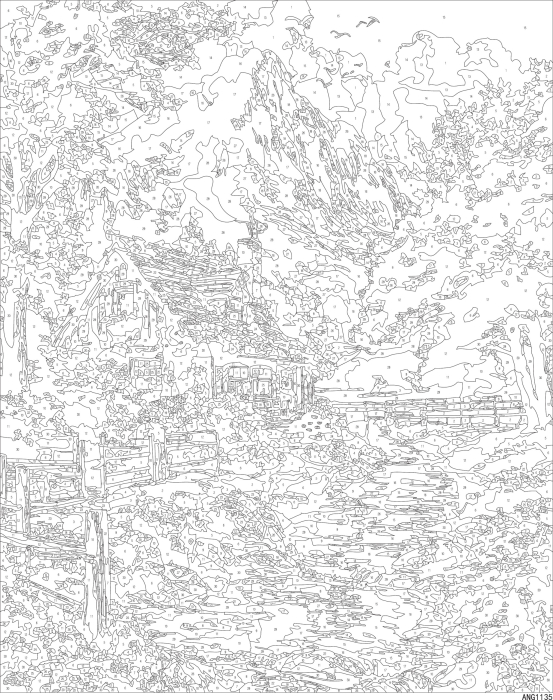 Set pictura pe numere, cu sasiu, Peisaj cu cabana, 40x50 cm [3]