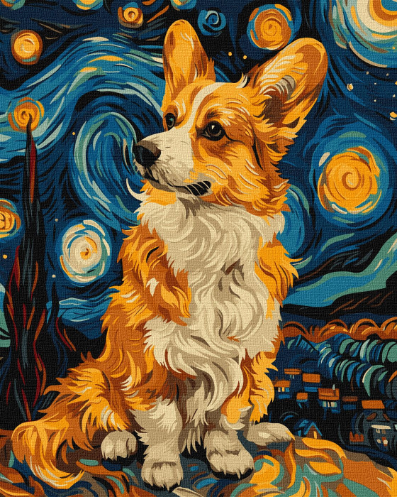 Set pictura pe numere, cu sasiu, Un adorabil corgi, 40x50 cm [1]