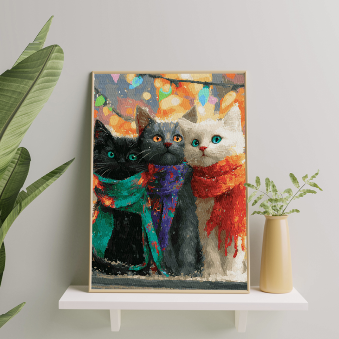 Set pictura pe numere, cu sasiu, Trio blanos iarna, 40x50 cm [3]