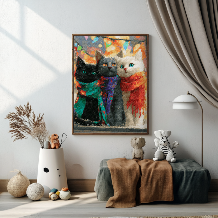 Set pictura pe numere, cu sasiu, Trio blanos iarna, 40x50 cm [4]