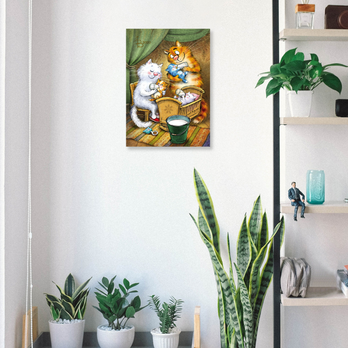 Set pictura pe numere, cu sasiu, Pisici - Familia Fericita, 30x40 cm [4]