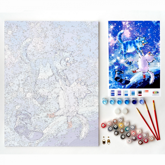 Set pictura pe numere, cu sasiu, Pisici - in univers 30x40 cm [3]