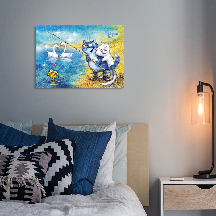 Set pictura pe numere, cu sasiu, Pisici - la pescuit 30x40 cm [3]