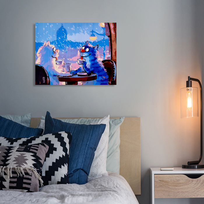 Set pictura pe numere, cu sasiu, Pisici - Rendezvous 30x40 cm [6]