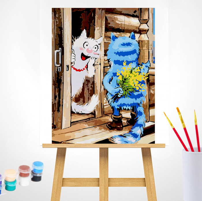 Set pictura pe numere, cu sasiu, Pisici - Surpriza [3]