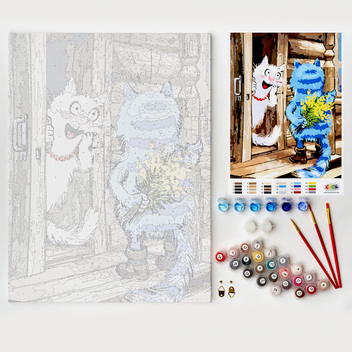 Set pictura pe numere, cu sasiu, Pisici - Surpriza [2]