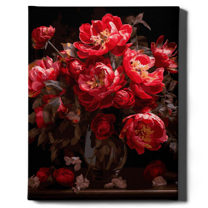 Set pictura pe numere, cu sasiu, Bujori rosii, 40x50 cm [2]