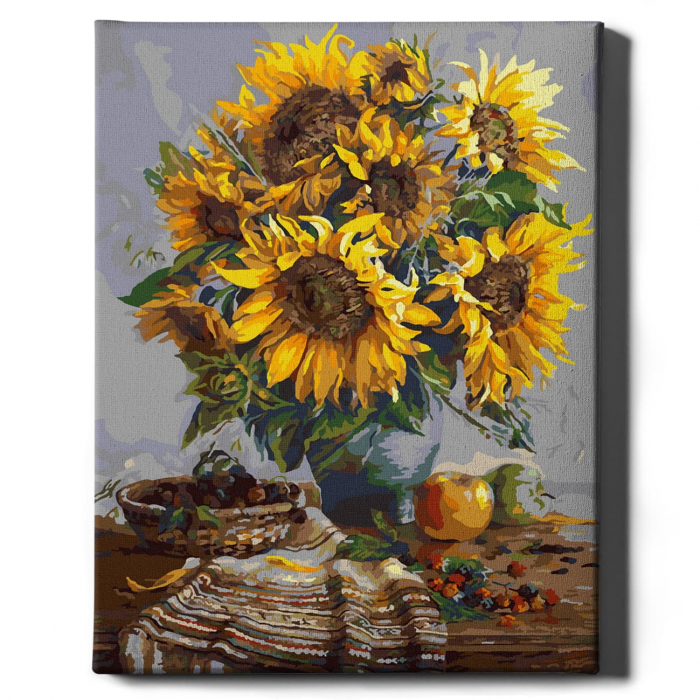 Set pictura pe numere, cu sasiu, Buchet de floarea soarelui, 40x50 cm [2]