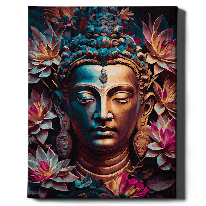 Set pictura pe numere, cu sasiu, Buddha in flori, 40x50 cm [2]