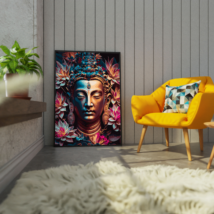 Set pictura pe numere, cu sasiu, Buddha in flori, 40x50 cm [3]