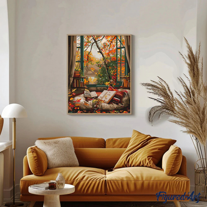 Set pictura pe numere, cu sasiu, Citind toamna, 40x50 cm [3]