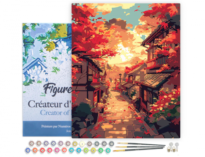 Set pictura pe numere, cu sasiu, Strada toamna in Kyoto, 40x50 cm [3]