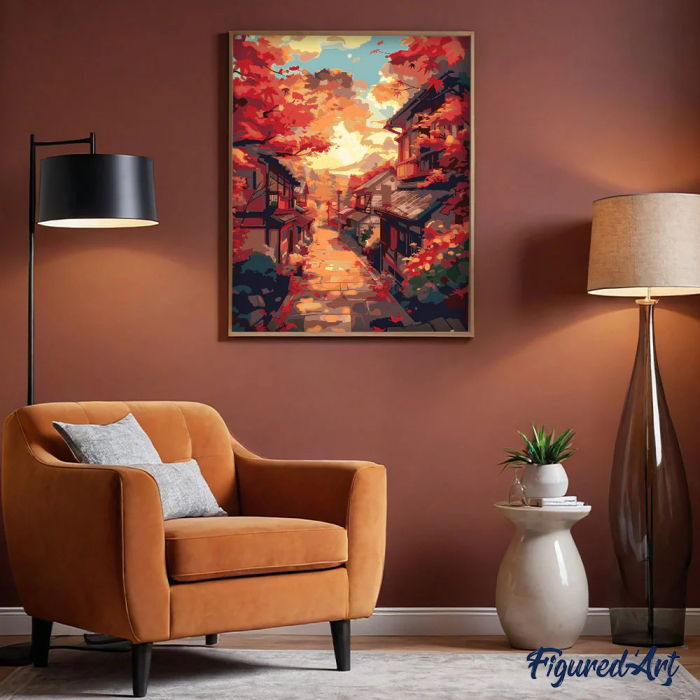 Set pictura pe numere, cu sasiu, Strada toamna in Kyoto, 40x50 cm [2]