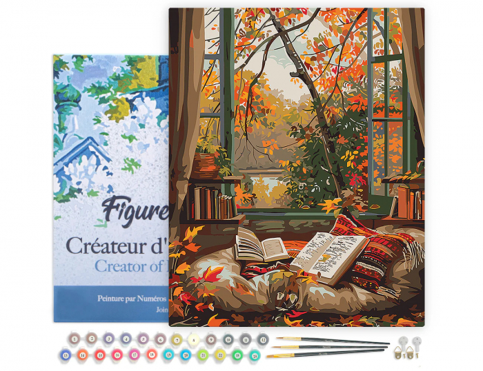Set pictura pe numere, cu sasiu, Citind toamna, 40x50 cm [2]
