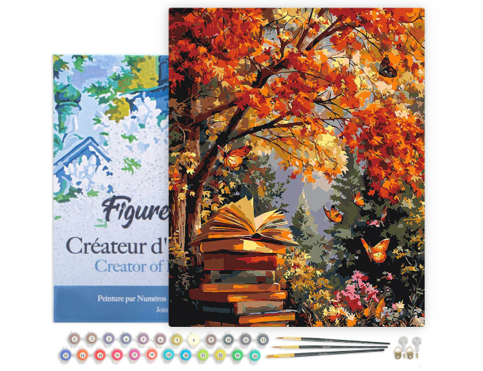 Set pictura pe numere, cu sasiu, Lectura de toamna cu fluturi, 40x50 cm [2]