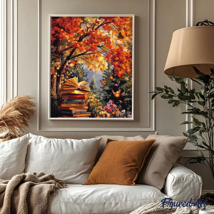 Set pictura pe numere, cu sasiu, Lectura de toamna cu fluturi, 40x50 cm [3]