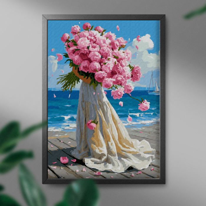 Set pictura pe numere, cu sasiu, Bujori si mare, 40x50 cm [3]