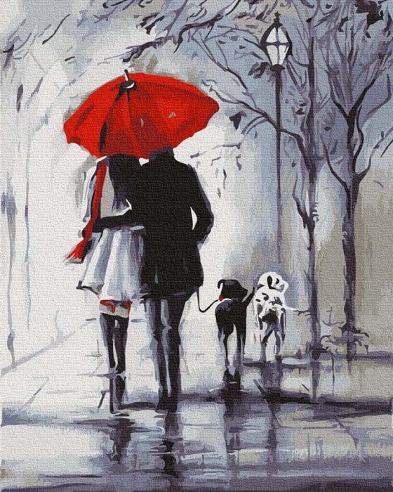 Set pictura pe numere, cu sasiu, Plimbare sub umbrela rosie, 40x50 cm [1]