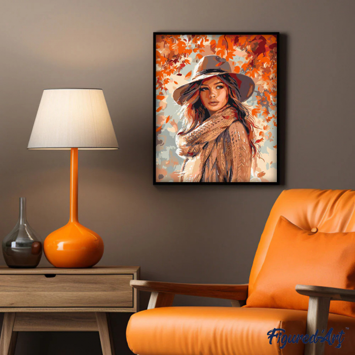 Set pictura pe numere, cu sasiu, Femeie in adierea toamnei, 40x50 cm [3]