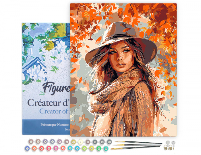Set pictura pe numere, cu sasiu, Femeie in adierea toamnei, 40x50 cm [2]