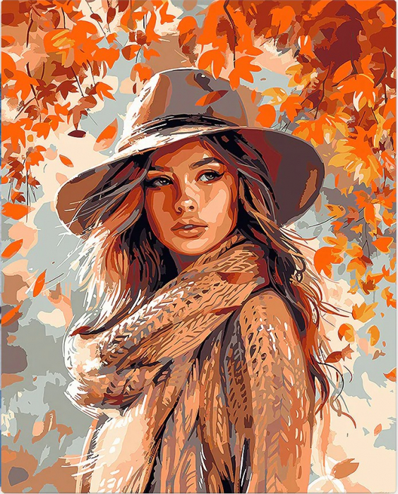 Set pictura pe numere, cu sasiu, Femeie in adierea toamnei, 40x50 cm [1]