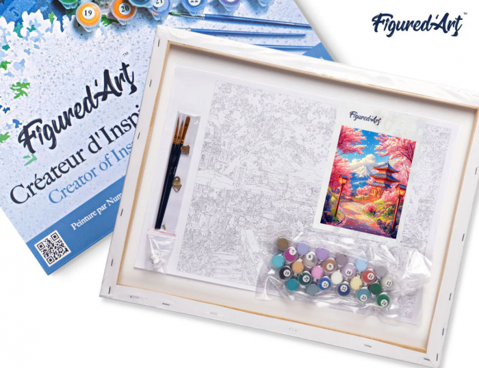 Set pictura pe numere, cu sasiu, Drum de sakura spre pagoda, 40x50 cm [4]