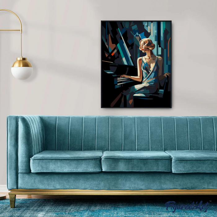 Set pictura pe numere, cu sasiu, Femeie la pian - Art Déco, 40x50 cm [3]