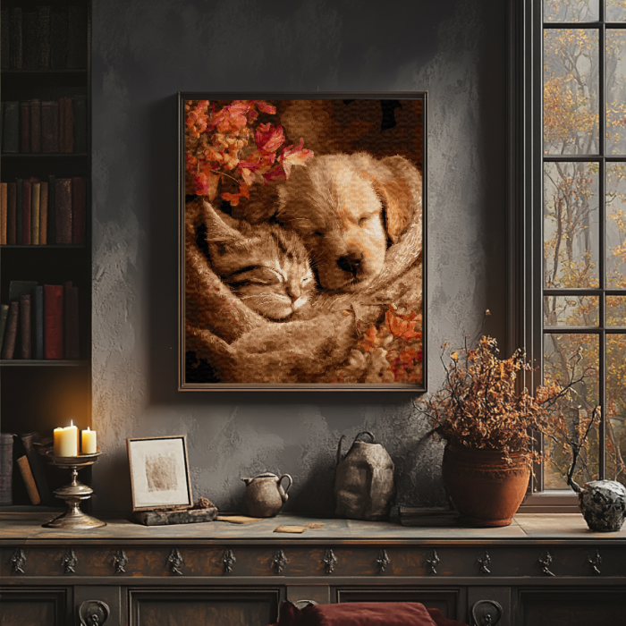 Set pictura pe numere, cu sasiu, Pisoi si catelus, 40x50 cm [4]