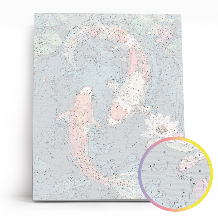 Set pictura pe numere, cu sasiu, Pesti japonezi si lotusi, 40x50 cm [3]