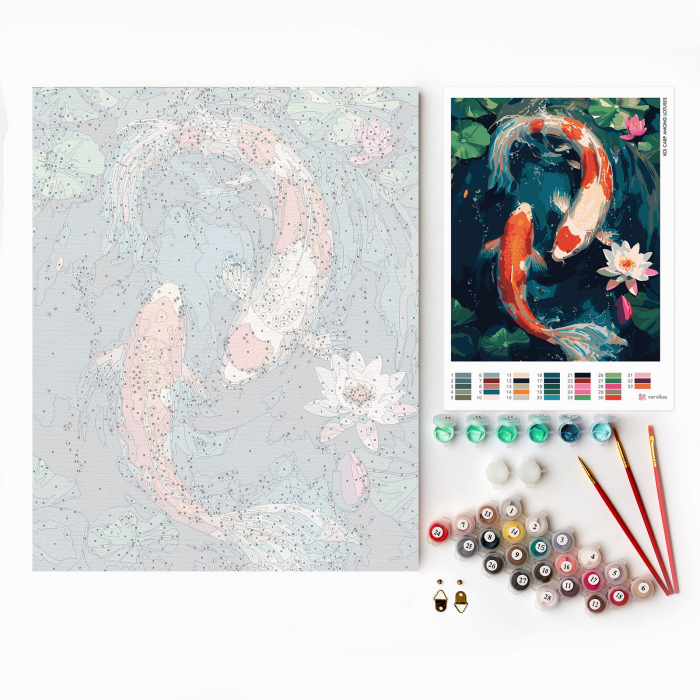 Set pictura pe numere, cu sasiu, Pesti japonezi si lotusi, 40x50 cm [4]