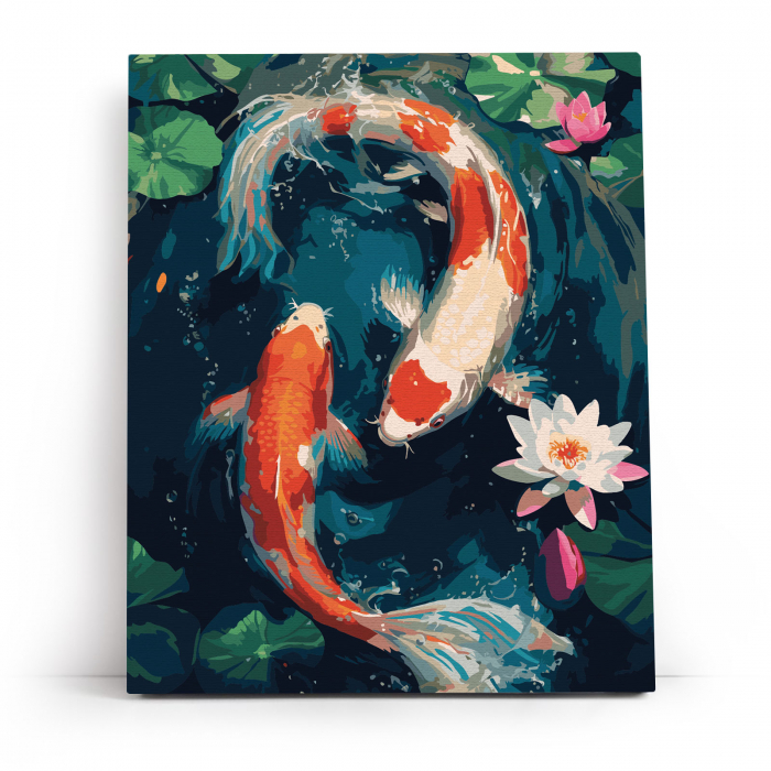 Set pictura pe numere, cu sasiu, Pesti japonezi si lotusi, 40x50 cm [2]