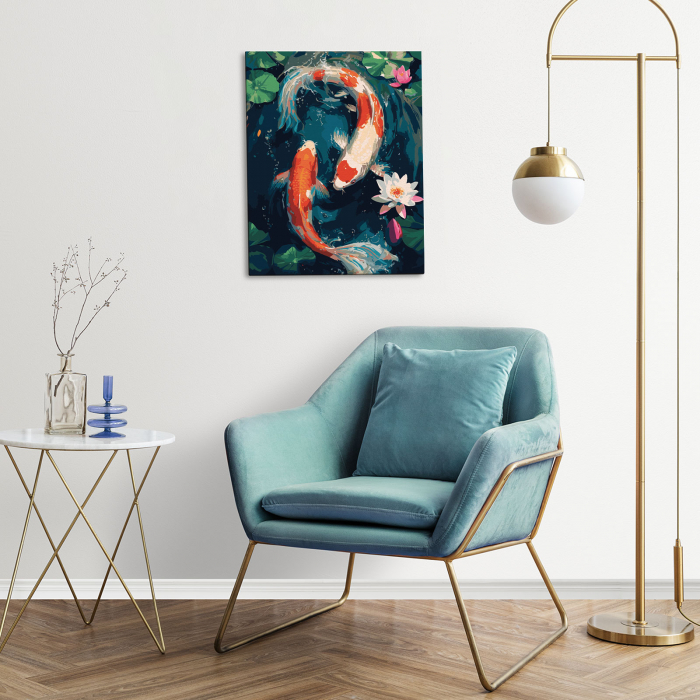 Set pictura pe numere, cu sasiu, Pesti japonezi si lotusi, 40x50 cm [5]