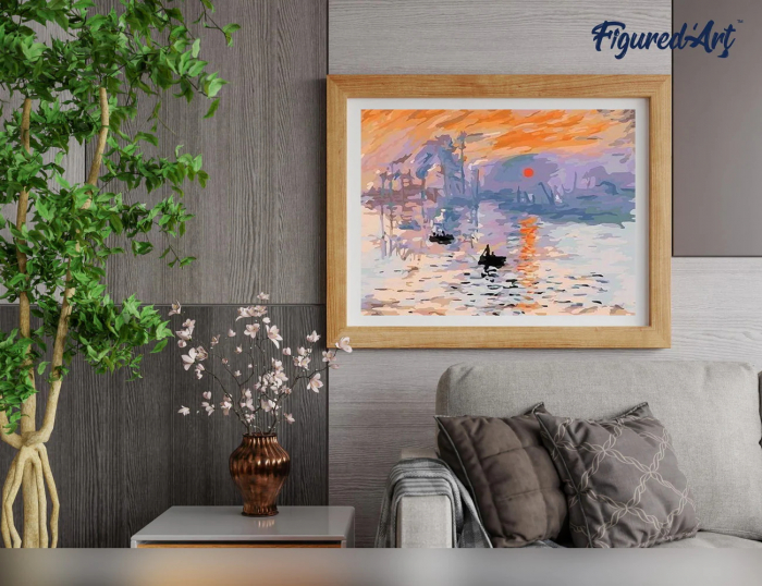 Set pictura pe numere, cu sasiu, Impresie, rasarit de soare - Monet, 40x50 cm [2]