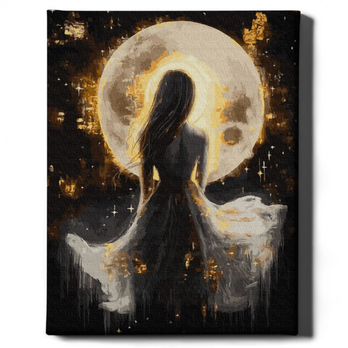 Set pictura pe numere, cu sasiu, Fata si luna - culori aurii, 40x50 cm [2]